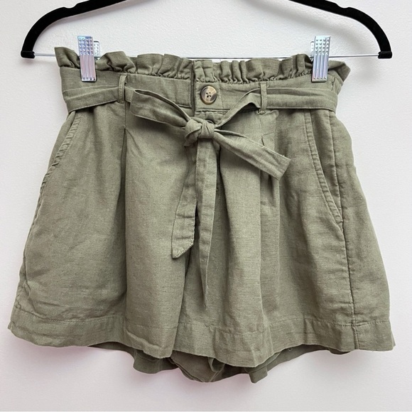 American Eagle Green Linen Blend PaperBag Waist Tie Shorts Women’s Small - Picture 1 of 6